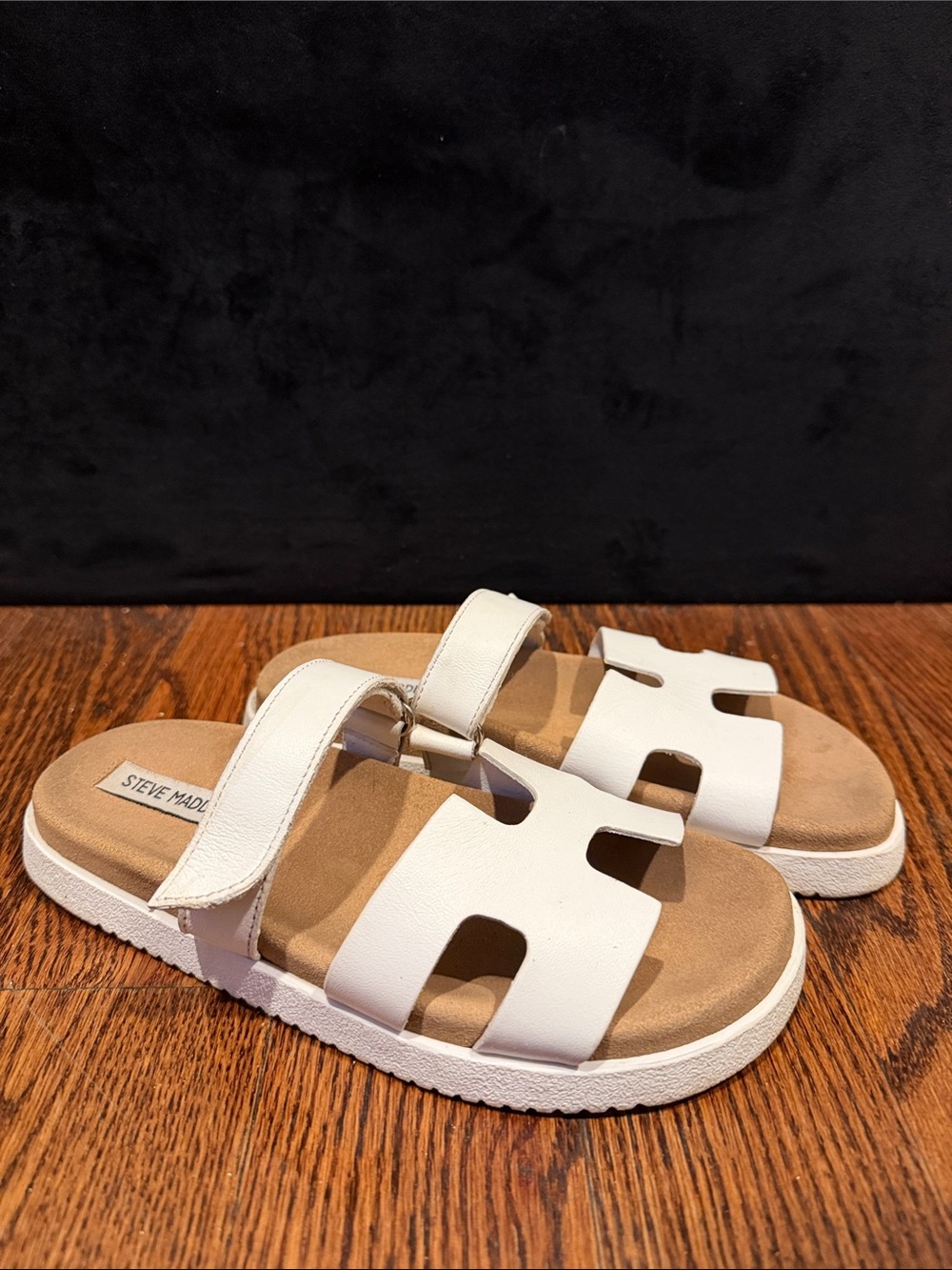 Steve Madden White Cutout Double-Strap Slide Sandals